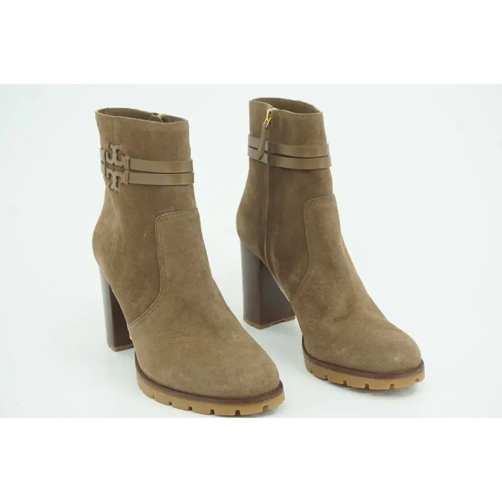 Tory Burch Leigh Suede Lace Up High Heel Ankle Boots SZ 11 Lug Logo $495
